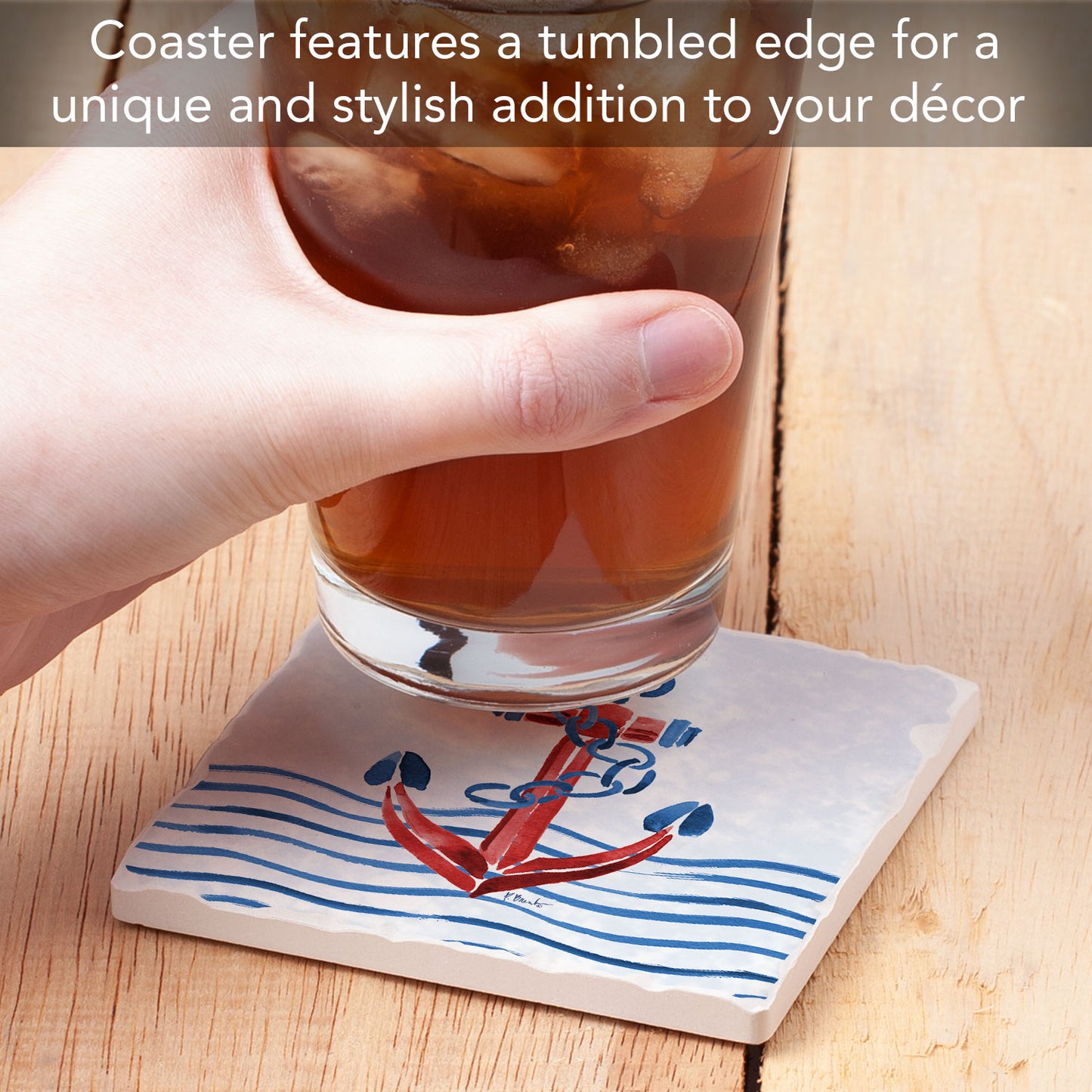 Thirstystone Nautical Anchor Single Tumbled Tile Coaster 4" Square Create Your Own Collection