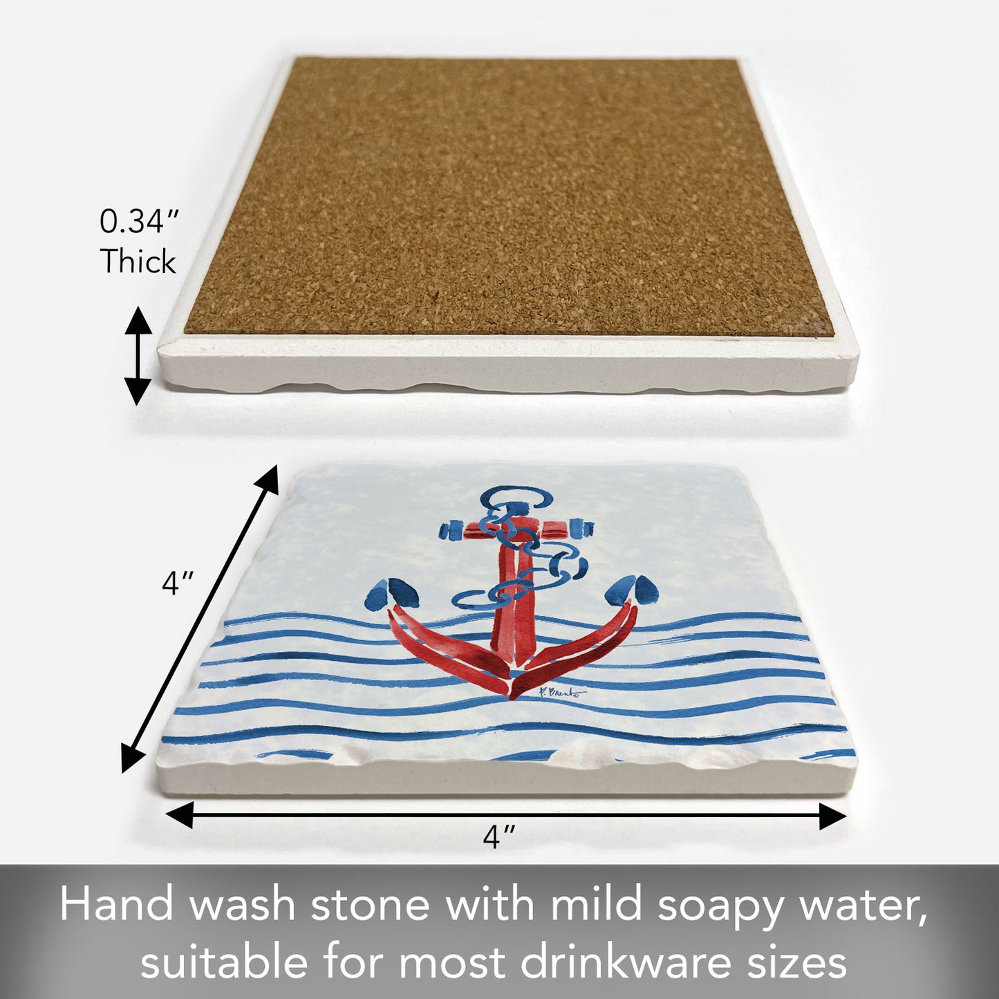 Thirstystone Nautical Anchor Single Tumbled Tile Coaster 4" Square Create Your Own Collection