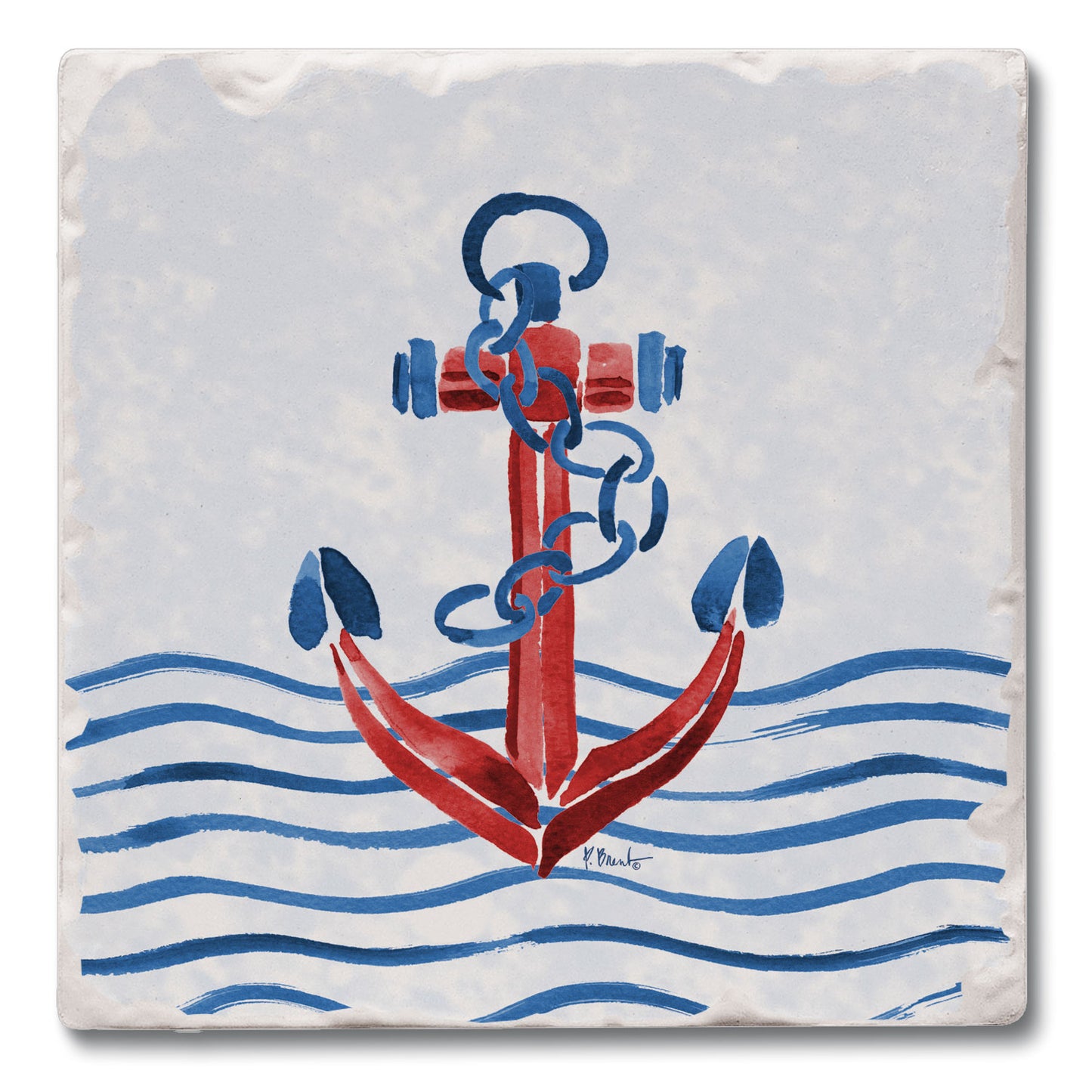 Thirstystone Nautical Anchor Single Tumbled Tile Coaster 4" Square Create Your Own Collection