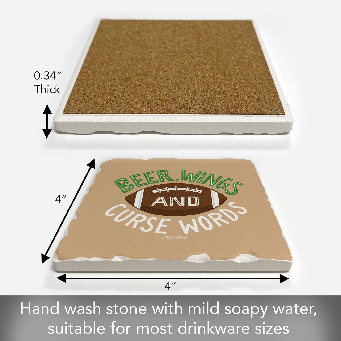 Beer & Wings Single Tumbled Tile Coaster 4" Square Create Your Own Collection