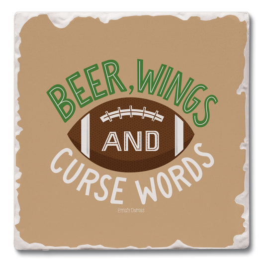 Beer & Wings Single Tumbled Tile Coaster 4" Square Create Your Own Collection