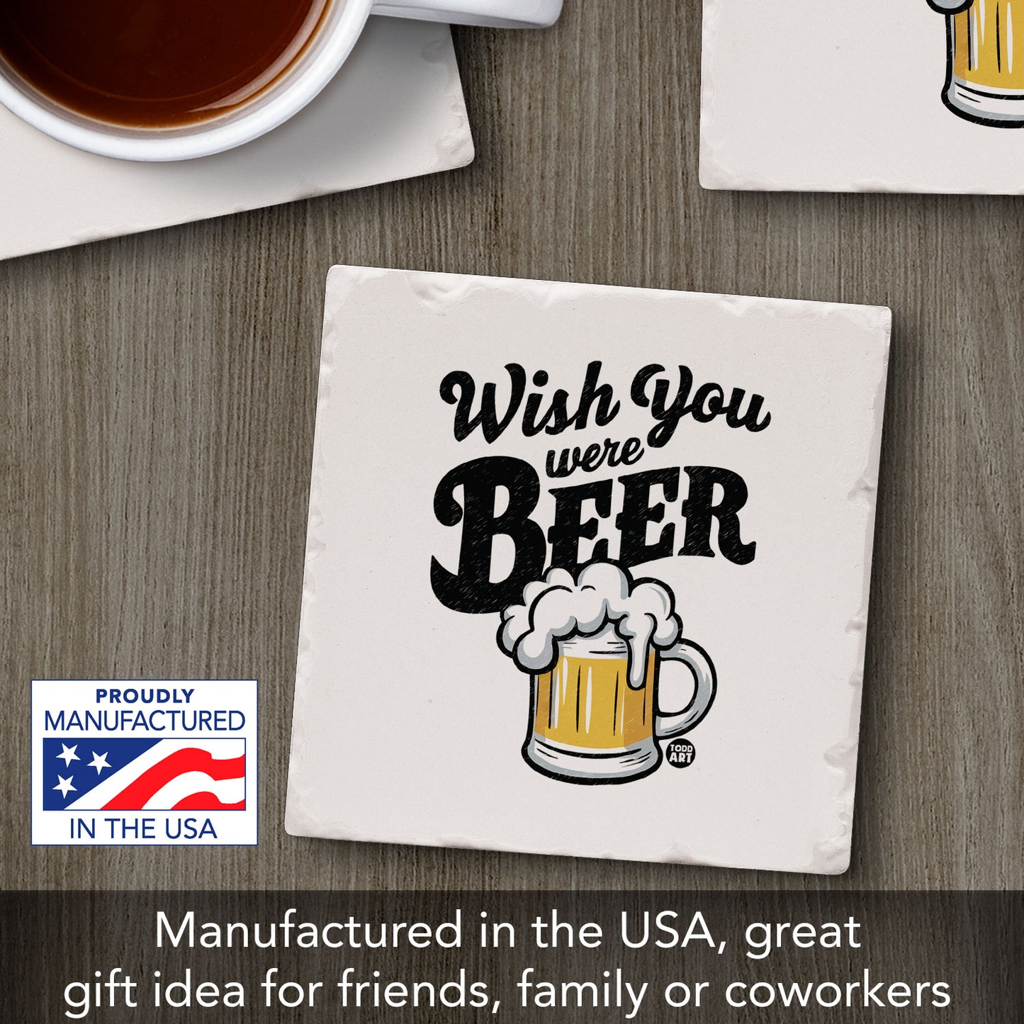 Wish You Were Beer Single Tumbled Tile Coaster 4" Square Create Your Own Collection