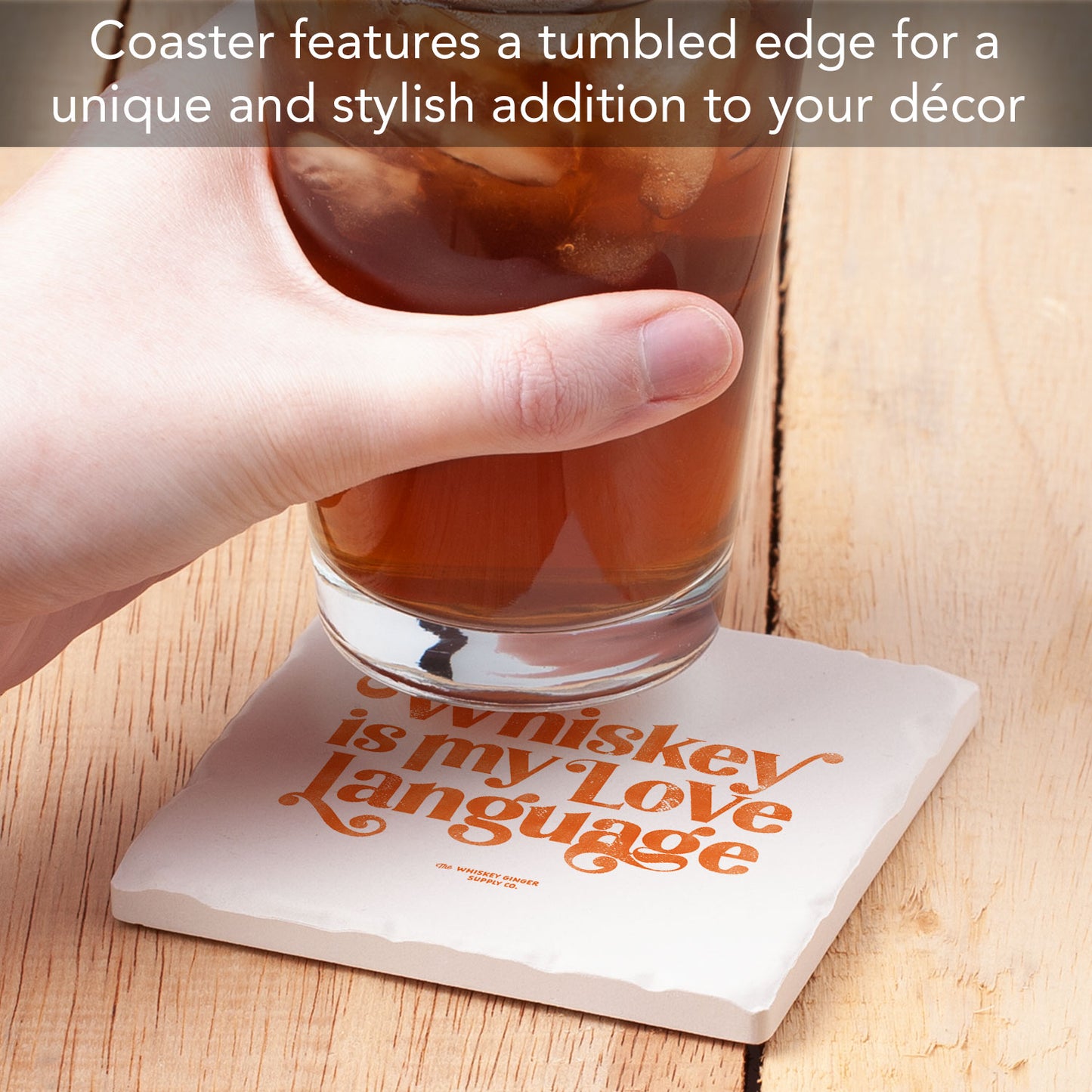 Whiskey Love Language Single Tumbled Tile Coaster 4" Square Create Your Own Collection