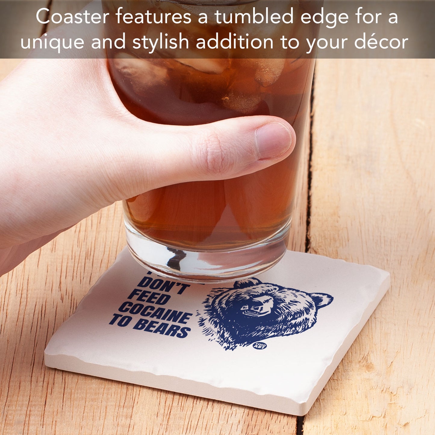 Cocaine Bear Single Tumbled Tile Coaster 4" Square Create Your Own Collection