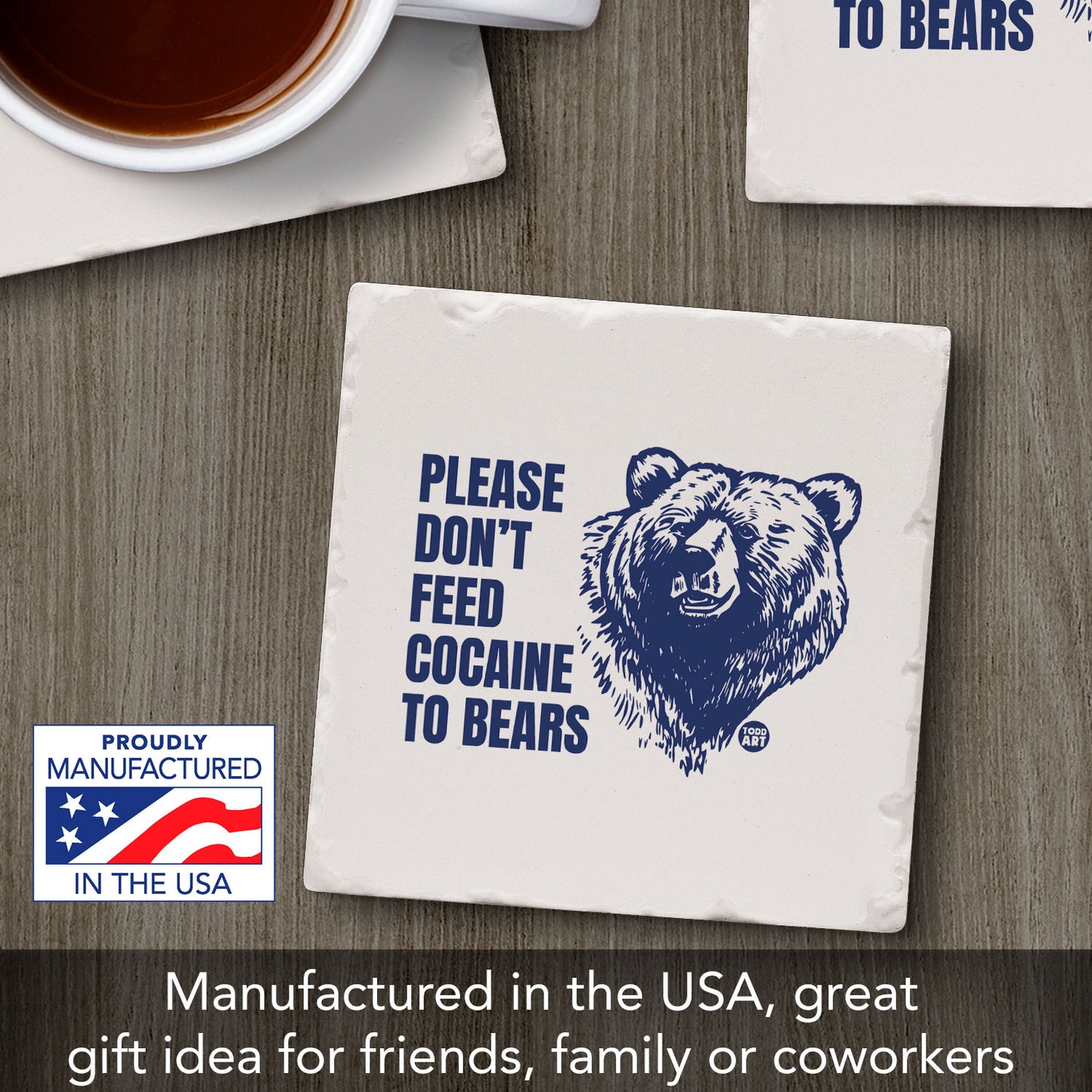 Cocaine Bear Single Tumbled Tile Coaster 4" Square Create Your Own Collection