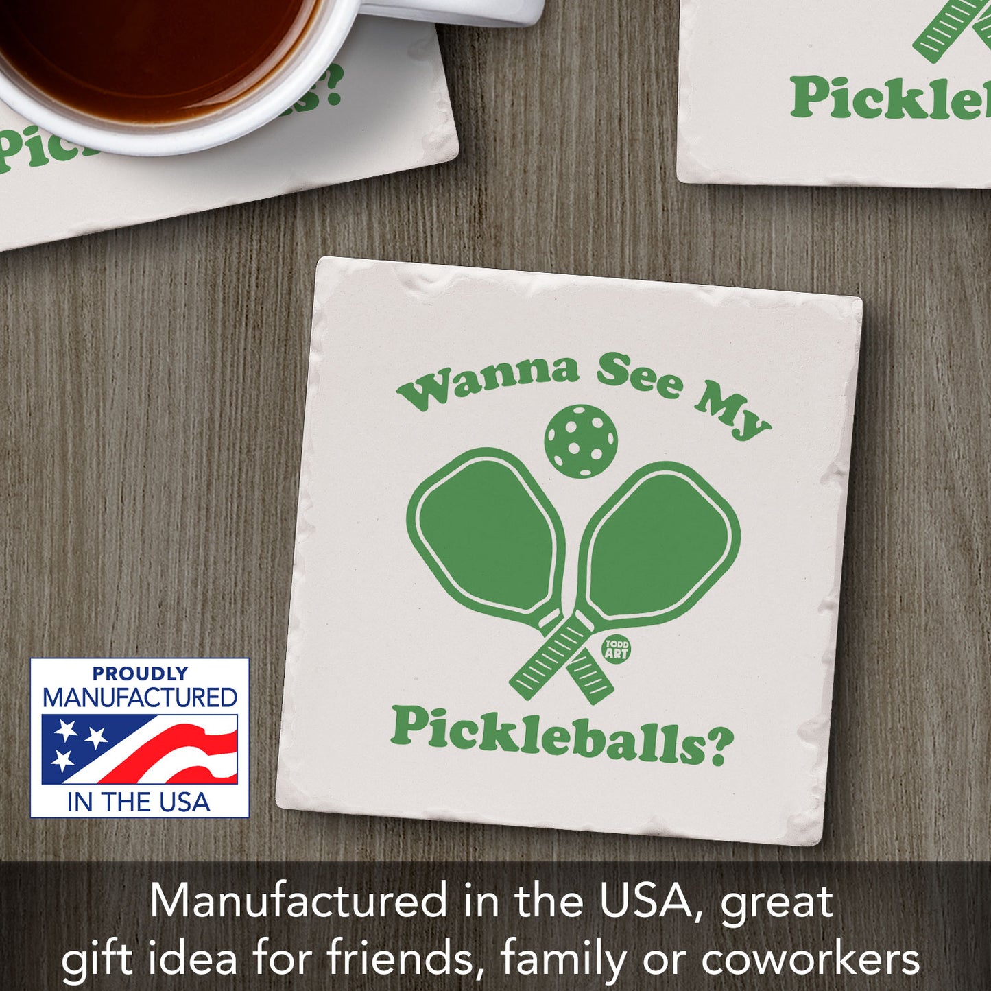 Pickleballs Single Tumbled Tile Coaster 4" Square Create Your Own Collection