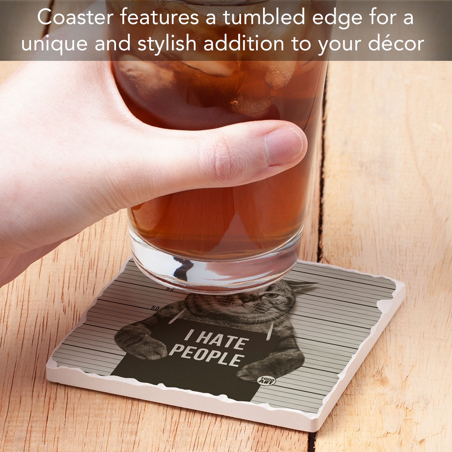 Hate People Cat Single Tumbled Tile Coaster 4" Square Create Your Own Collection