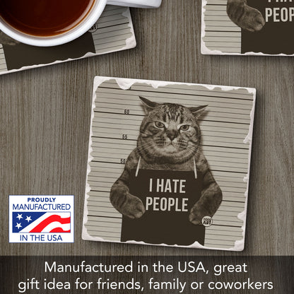 Hate People Cat Single Tumbled Tile Coaster 4" Square Create Your Own Collection