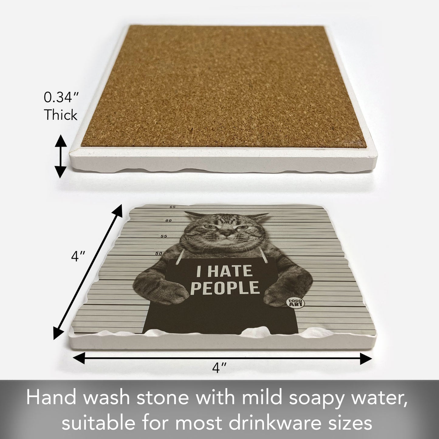 Hate People Cat Single Tumbled Tile Coaster 4" Square Create Your Own Collection