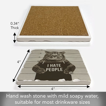 Hate People Cat Single Tumbled Tile Coaster 4" Square Create Your Own Collection