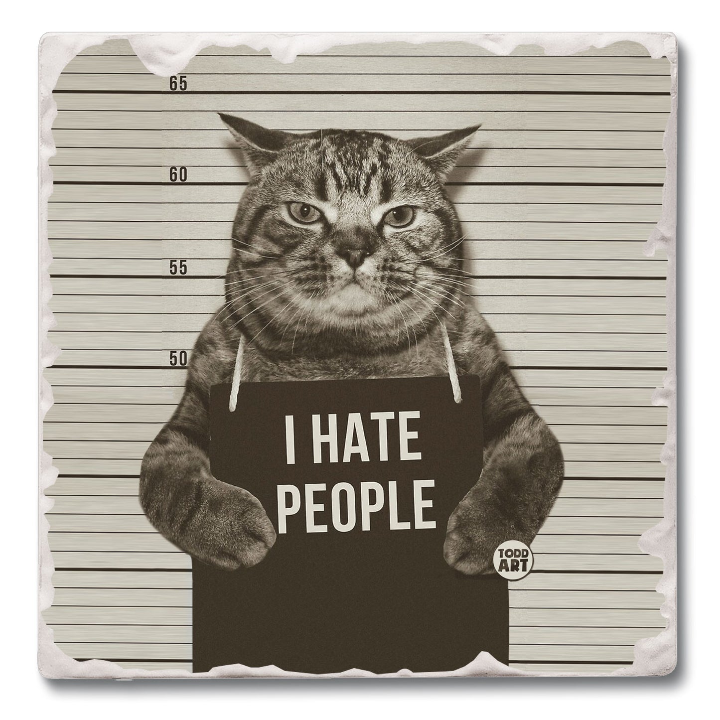 Hate People Cat Single Tumbled Tile Coaster 4" Square Create Your Own Collection