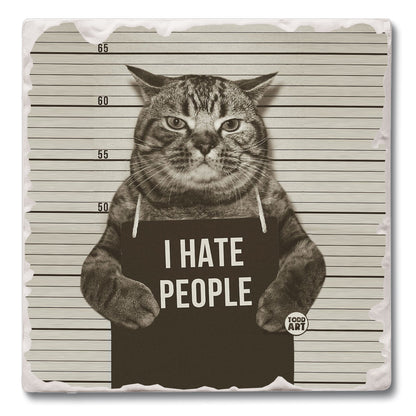 Hate People Cat Single Tumbled Tile Coaster 4" Square Create Your Own Collection