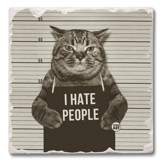 Hate People Cat Single Tumbled Tile Coaster 4" Square Create Your Own Collection