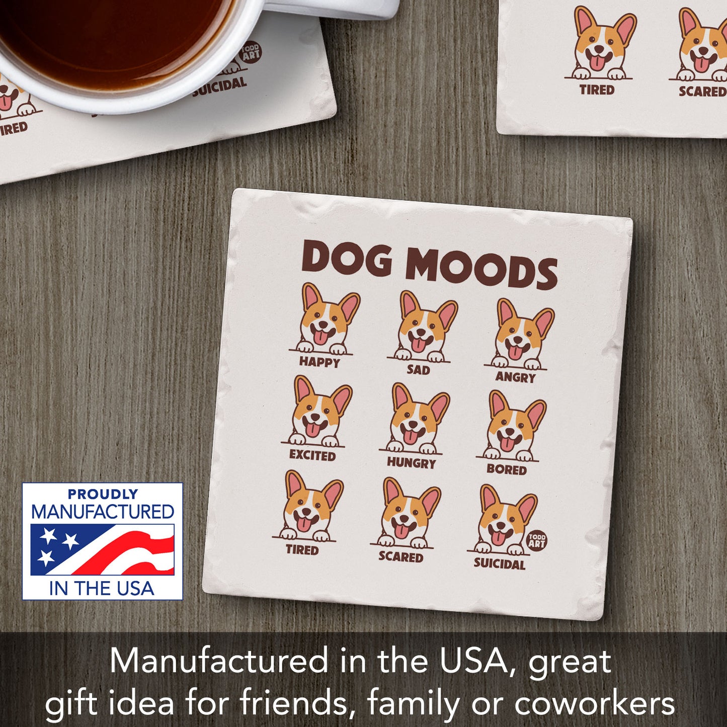 Dog Moods Single Tumbled Tile Coaster 4" Square Create Your Own Collection