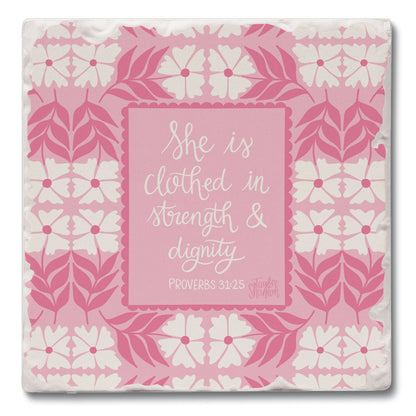 Strength & Dignity Single Tumbled Tile Coaster 4" Square Create Your Own Collection
