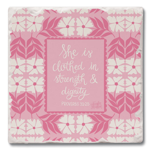 Strength & Dignity Single Tumbled Tile Coaster 4" Square Create Your Own Collection