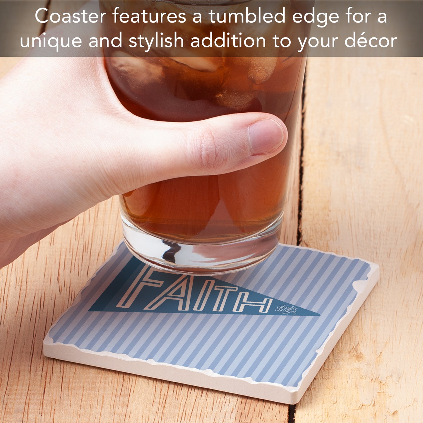 Blue Faith Single Tumbled Tile Coaster 4" Square Create Your Own Collection