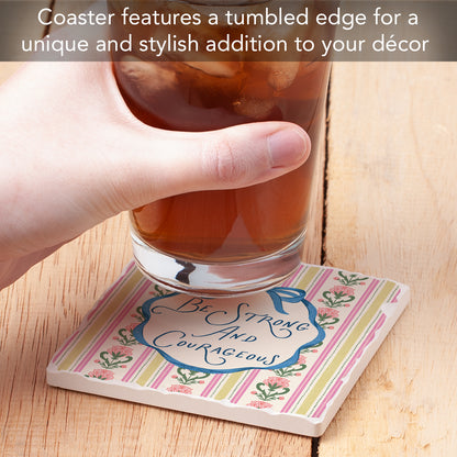 Strong & Courageous Single Tumbled Tile Coaster 4" Square Create Your Own Collection