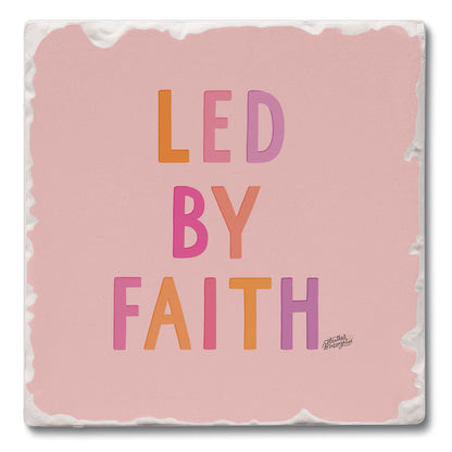 Led By Faith Single Tumbled Tile Coaster 4" Square Create Your Own Collection