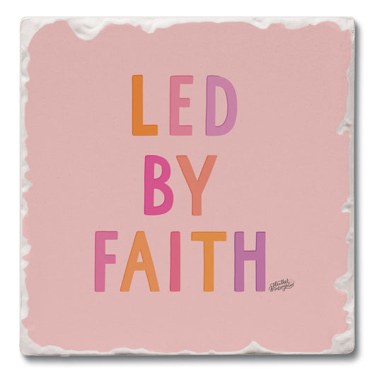 Led By Faith Single Tumbled Tile Coaster 4" Square Create Your Own Collection