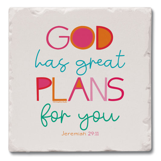 God Has Plans Single Tumbled Tile Coaster 4" Square Create Your Own Collection