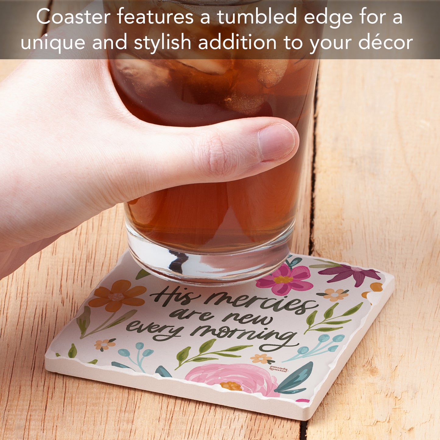 His Mercies Single Tumbled Tile Coaster 4" Square Create Your Own Collection