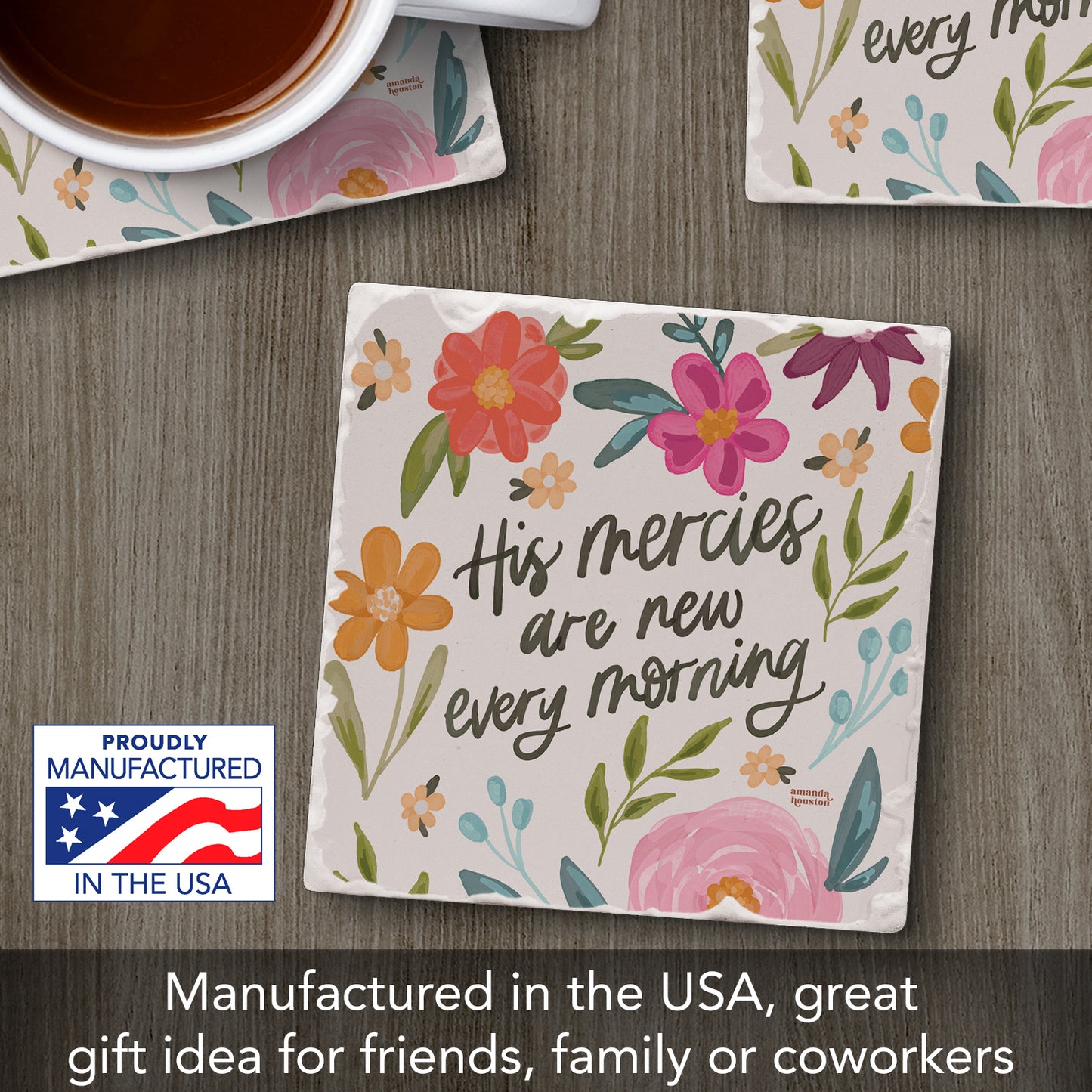His Mercies Single Tumbled Tile Coaster 4" Square Create Your Own Collection