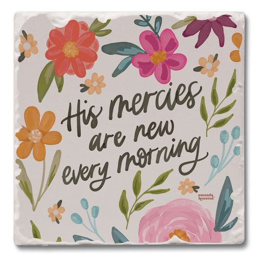 His Mercies Single Tumbled Tile Coaster 4" Square Create Your Own Collection