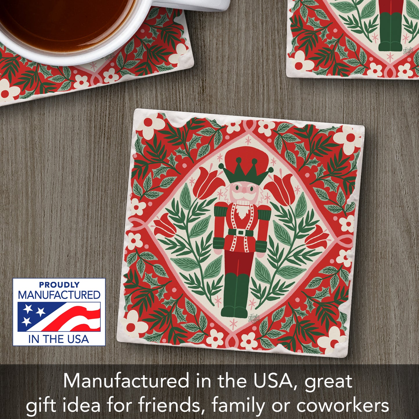 Folky Nutcracker Single Tumbled Tile Coaster 4" Square Create Your Own Collection