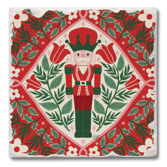Folky Nutcracker Single Tumbled Tile Coaster 4" Square Create Your Own Collection