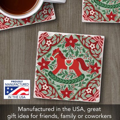 Folky Rocking Horse Single Tumbled Tile Coaster 4" Square Create Your Own Collection