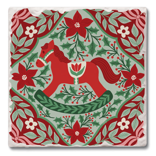 Folky Rocking Horse Single Tumbled Tile Coaster 4" Square Create Your Own Collection