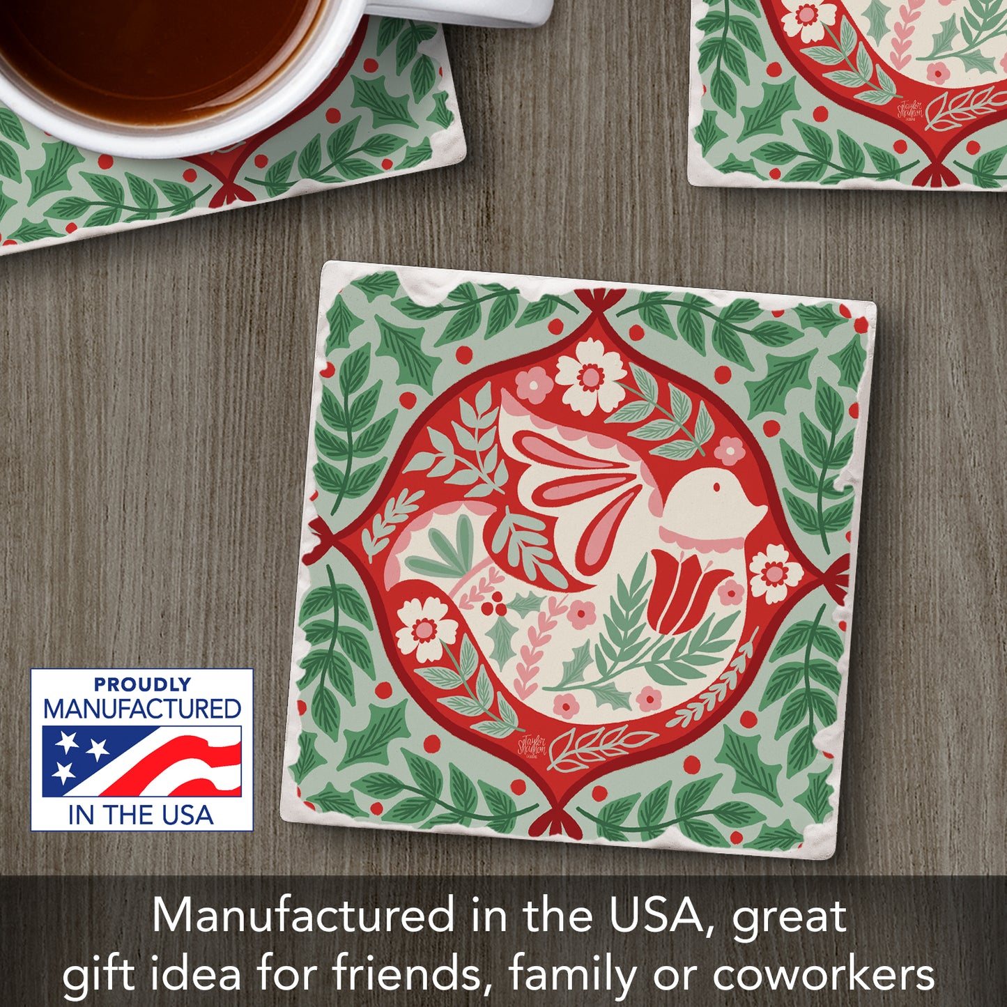Folky Dove Single Tumbled Tile Coaster 4" Square Create Your Own Collection