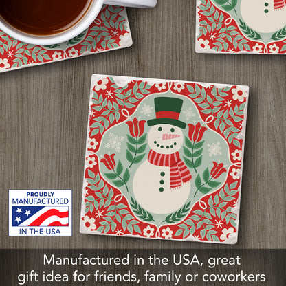 Folky Snowman Single Tumbled Tile Coaster 4" Square Create Your Own Collection