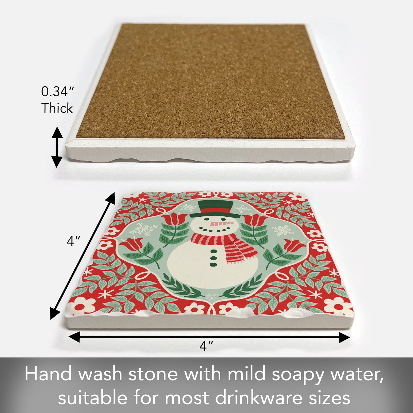 Folky Snowman Single Tumbled Tile Coaster 4" Square Create Your Own Collection