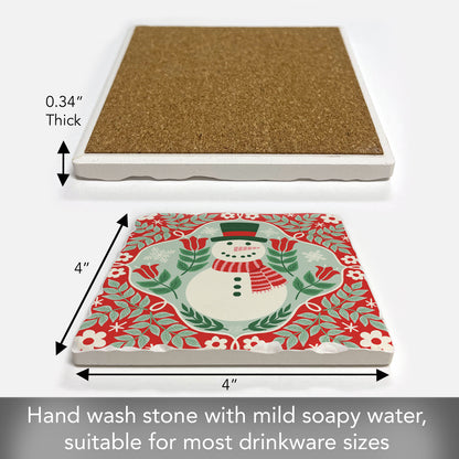 Folky Snowman Single Tumbled Tile Coaster 4" Square Create Your Own Collection