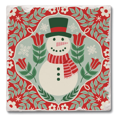 Folky Snowman Single Tumbled Tile Coaster 4" Square Create Your Own Collection