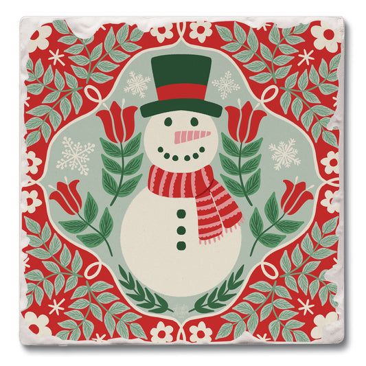 Folky Snowman Single Tumbled Tile Coaster 4" Square Create Your Own Collection
