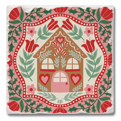 Folky House Single Tumbled Tile Coaster 4" Square Create Your Own Collection