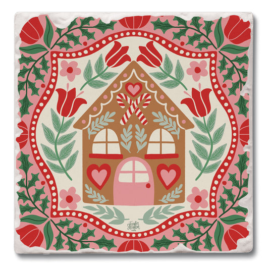 Folky House Single Tumbled Tile Coaster 4" Square Create Your Own Collection