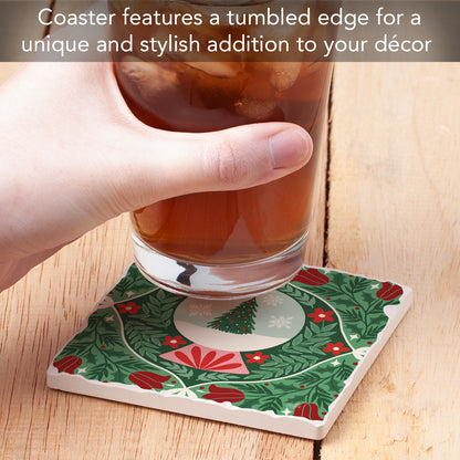 Folky Snow Globe Single Tumbled Tile Coaster 4" Square Create Your Own Collection