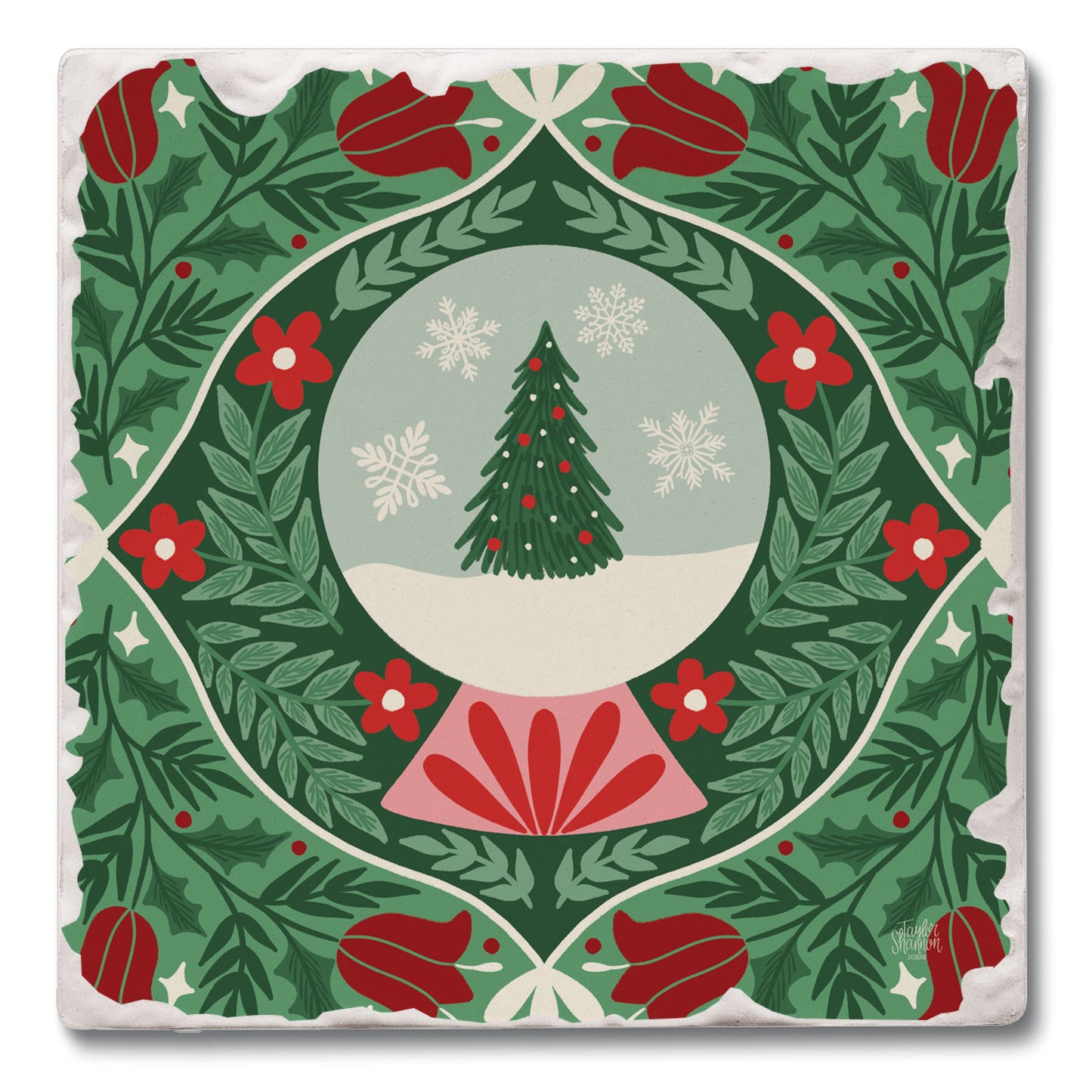 Folky Snow Globe Single Tumbled Tile Coaster 4" Square Create Your Own Collection