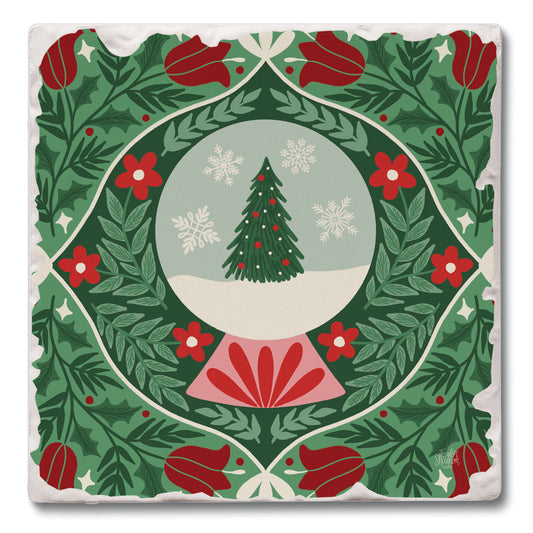 Folky Snow Globe Single Tumbled Tile Coaster 4" Square Create Your Own Collection