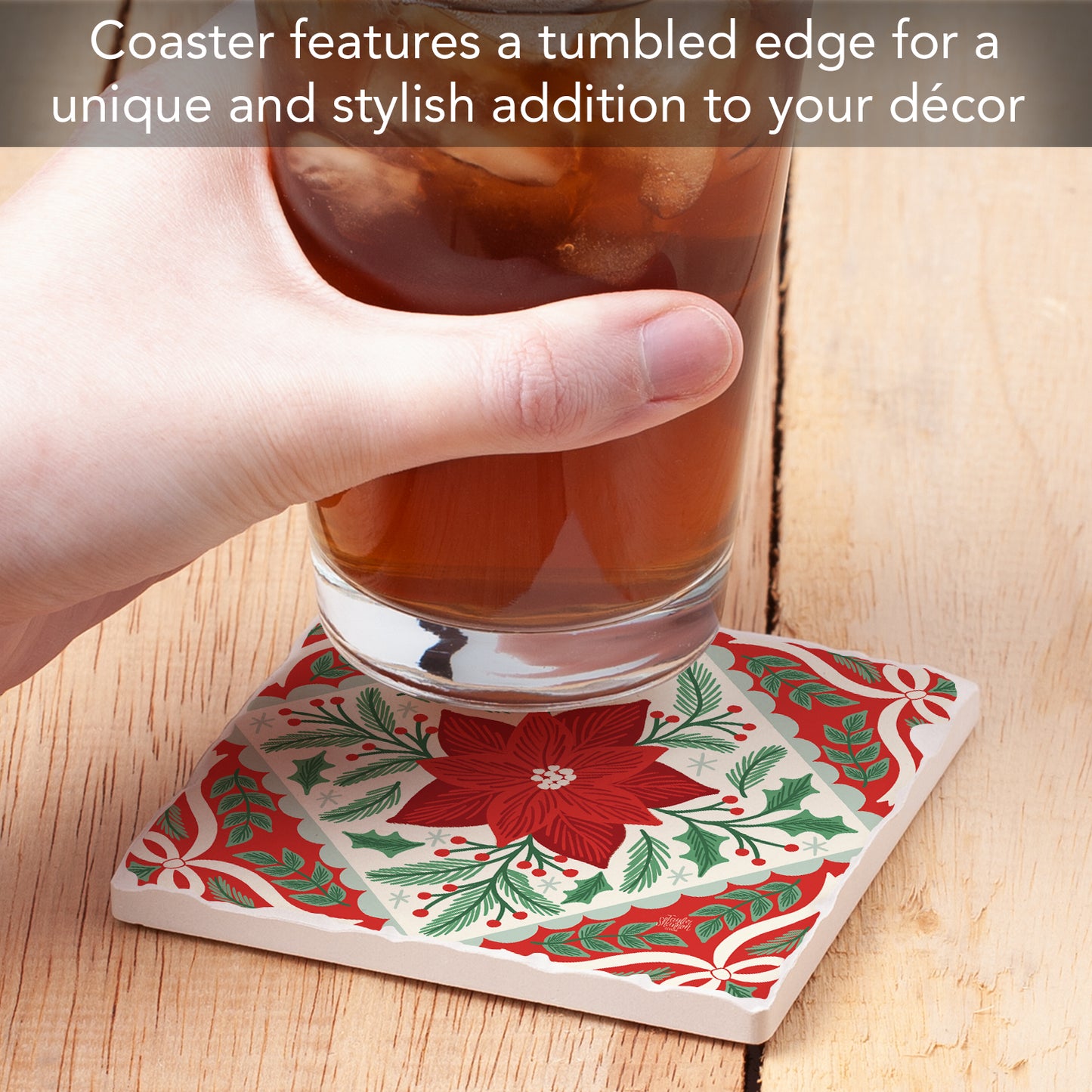 Folky Poinsettia Single Tumbled Tile Coaster 4" Square Create Your Own Collection