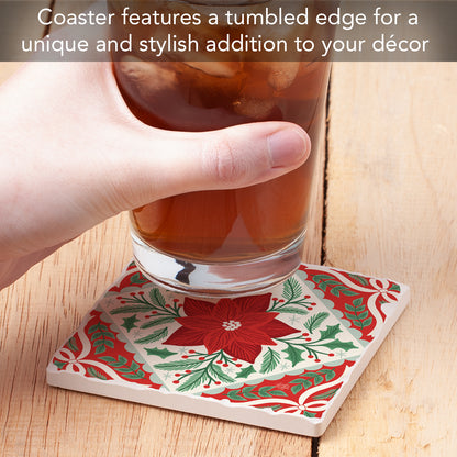 Folky Poinsettia Single Tumbled Tile Coaster 4" Square Create Your Own Collection