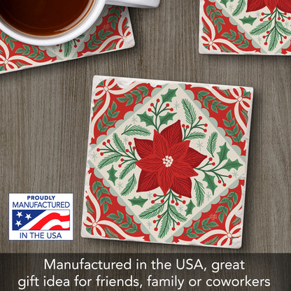 Folky Poinsettia Single Tumbled Tile Coaster 4" Square Create Your Own Collection