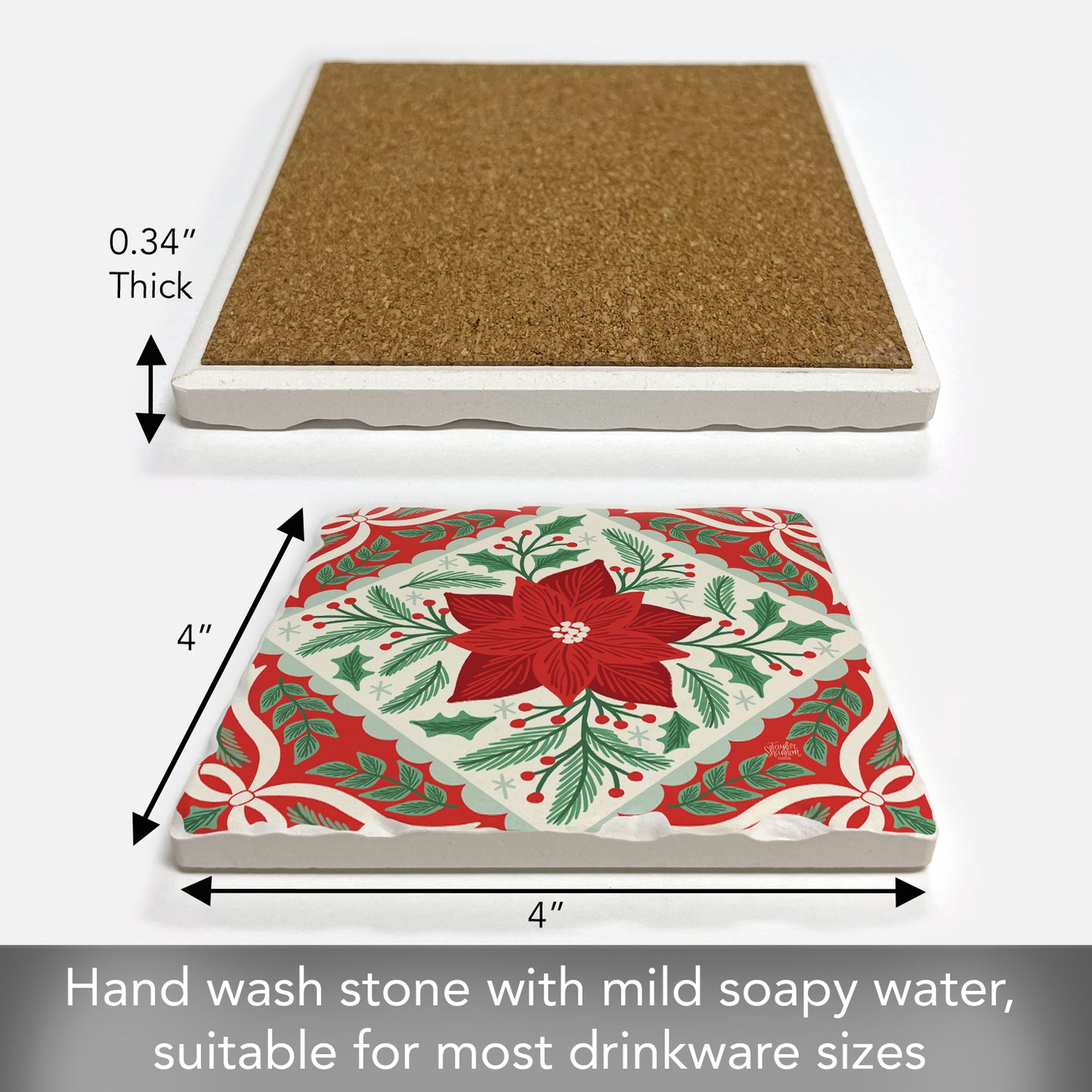Folky Poinsettia Single Tumbled Tile Coaster 4" Square Create Your Own Collection