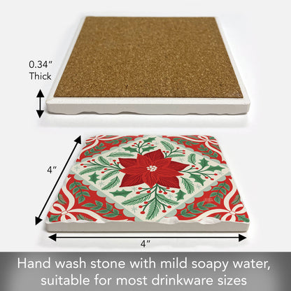 Folky Poinsettia Single Tumbled Tile Coaster 4" Square Create Your Own Collection