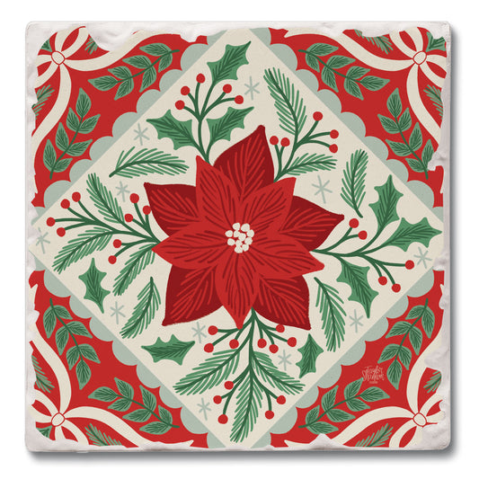 Folky Poinsettia Single Tumbled Tile Coaster 4" Square Create Your Own Collection