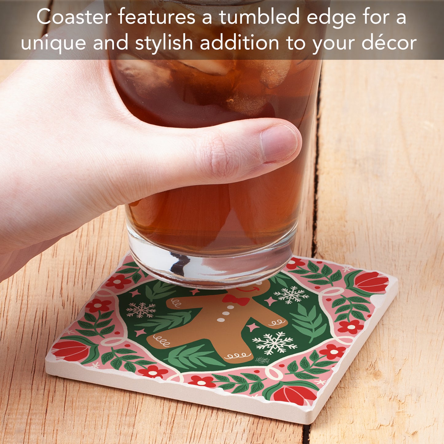 Folky Gingerbread Single Tumbled Tile Coaster 4" Square Create Your Own Collection